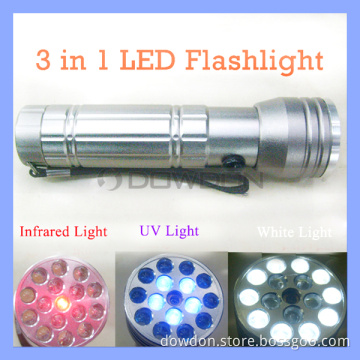 15 LED Infrared Laser Torch 3 in 1 Flashlight for Geocaching Stains